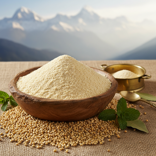 Experience the wholesome goodness of Kumwal Himalayan Bajra Flour, a naturally gluten-free and nutrient-rich flour sourced from the pristine high-altitude regions of Uttarakhand. Finely milled from carefully selected pearl millet grains, this flour delivers authentic taste, superior nutrition, and the purity of Himalayan farming.

Perfect for everyday cooking and mindful eating, Himalayan Bajra Flour brings traditional nutrition to modern kitchens.

Key Features & Nutritional Benefits

Nutrient-Rich Supergr